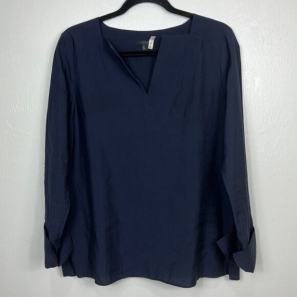 COS Navy Blue Long Sleeve Notch Neck Blouse Top Size 6 - Picture 1 of 10